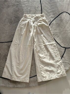 Free People Wide Leg Cropped Pants in Off-White